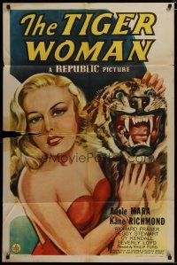 3x863 TIGER WOMAN 1sh '45 Adele Mara, who is daring, dangerous & seductive stands by tiger head!