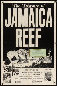 3x883 TREASURE OF JAMAICA REEF 1sh '76 really cool scuba diver & sharks horror artwork!