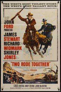 3x899 TWO RODE TOGETHER 1sh '61 John Ford, art of James Stewart & Richard Widmark on horses!