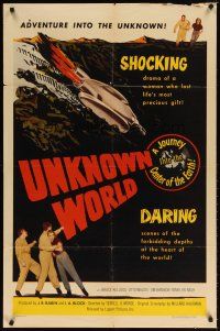 3x906 UNKNOWN WORLD 1sh '51 When Worlds Collide ripoff, a journey to the center of the Earth!