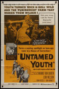 3x908 UNTAMED YOUTH 1sh '57 art of sexy bad Mamie Van Doren in a house of correction!