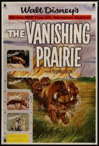 3x914 VANISHING PRAIRIE style A 1sh '54 Walt Disney True-Life Adventure, art of stampeding buffalo!