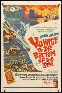 3x929 VOYAGE TO THE BOTTOM OF THE SEA 1sh '61 fantasy sci-fi art of scuba divers & monster!