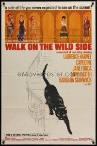 3x933 WALK ON THE WILD SIDE 1sh '62 cool artwork of black cat on stairs & sexy stars on balcony!
