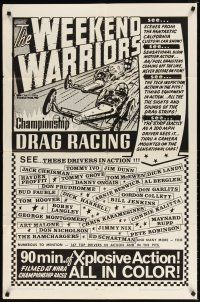 3x946 WEEKEND WARRIORS B&W style 1sh '67 cool drag racing art, NHRA, Don Prudhomme, TV Tommy Ivo!