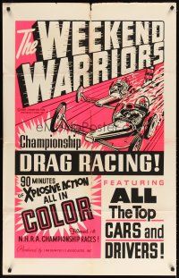 3x945 WEEKEND WARRIORS pink style 1sh '67 cool drag racing art, NHRA, Don Prudhomme, TV Tommy Ivo!