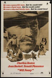 3x962 WILL PENNY 1sh '68 close up of cowboy Charlton Heston, Joan Hackett, Donald Pleasance