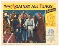3y273 AGAINST ALL FLAGS LC #4 '52 pirate Anthony Quinn & Errol Flynn on deck with sailors!