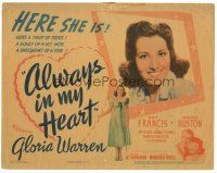 3y094 ALWAYS IN MY HEART TC '42 introducing a sweetheart of a star Gloria Warren, Kay Francis!