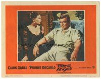 3y298 BAND OF ANGELS LC #4 '57 beautiful Yvonne De Carlo looks at Clark Gable slumped in chair!