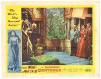 3y299 BAREFOOT CONTESSA LC #6 '54 Rossano Brazzi, Humphrey Bogart & sexy Ava Gardner admire statue