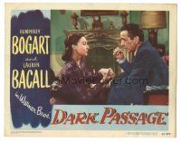 3y038 DARK PASSAGE LC #8 '47 c/u of Agnes Moorehead kneeling in front of smoking Humphrey Bogart!