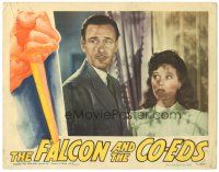 3y449 FALCON & THE CO-EDS LC '43 c/u of detective Tom Conway & pretty Rita Corday!