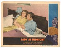 3y614 LADY AT MIDNIGHT LC #5 '48 close up of Richard Denning & pretty Frances Rafferty in bed!