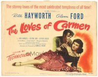 3y171 LOVES OF CARMEN TC '48 romantic close up of sexy Rita Hayworth & Glenn Ford!