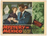 3y703 MYSTERY IN MEXICO LC #8 '48 c/u of William Lundigan on airplane by sleeping Jacqueline White
