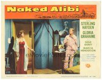 3y706 NAKED ALIBI LC #3 '54 sexy Gloria Grahame walks in on smoking Sterling Hayden in his PJs!