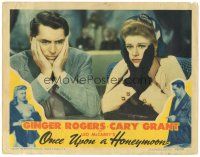 3y733 ONCE UPON A HONEYMOON LC '42 great close up of worried Ginger Rogers & Cary Grant!
