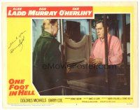 3y019 ONE FOOT IN HELL signed LC #4 '60 by Alan Ladd, who's talking to man behind counter!