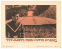 3y891 TEENAGERS FROM OUTER SPACE LC #5 '59 great close up of alien hoodlum standing by UFO!