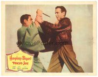 3y917 TOKYO JOE LC #7 '49 close up of Humphrey Bogart fighting Japanese man with knife!