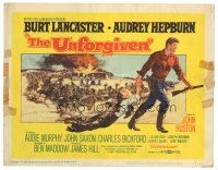3y244 UNFORGIVEN TC '60 art of Burt Lancaster dragging Audrey Hepburn, directed by John Huston!