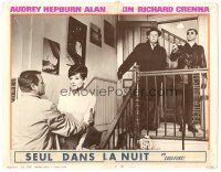 3y954 WAIT UNTIL DARK LC #8 '67 Richard Crenna helps blind Audrey Hepburn standing by stairs!