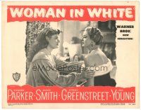 3y981 WOMAN IN WHITE LC #5 '48 close up of pretty Eleanor Parker comforted by Alexis Smith!