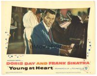 3y991 YOUNG AT HEART LC #6 '54 close up of smoking Frank Sinatra, who's tickling the ivories!