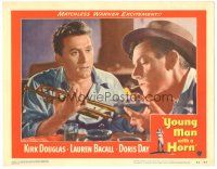 3y994 YOUNG MAN WITH A HORN LC #2 '50 c/u of Kirk Douglas with trumpet & smoking Hoagy Carmichael!