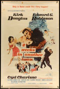 3z249 2 WEEKS IN ANOTHER TOWN 40x60 '62 cool art of Kirk Douglas & sexy Cyd Charisse by Bart Doe!