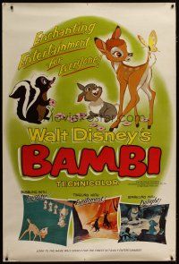 3z254 BAMBI 40x60 R66 Walt Disney cartoon deer classic, great art with Thumper & Flower!