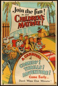 3z266 CHILDREN'S MATINEE 40x60 '40s art of circus clown & stars, Rita Hayworth, Gene Autry!