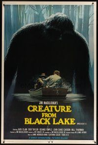 3z272 CREATURE FROM BLACK LAKE 40x60 '76 art of monster looming over guys in boat by McQuarrie!