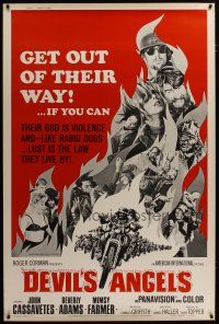 3z277 DEVIL'S ANGELS 40x60 '67 Corman, Cassavetes, their god is violence, lust the law they live by!