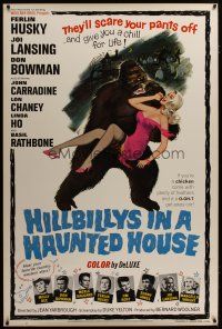 3z294 HILLBILLYS IN A HAUNTED HOUSE 40x60 '67 country music, art of wacky ape carrying sexy girl!