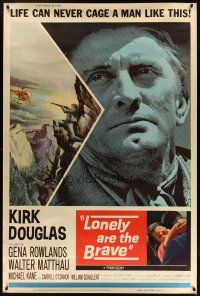 3z307 LONELY ARE THE BRAVE style Z 40x60 '62 different art of Kirk Douglas, life can never cage him