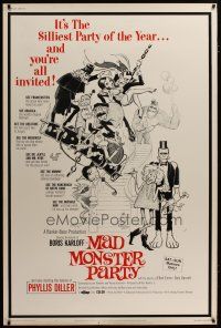 3z308 MAD MONSTER PARTY 40x60 '68 great artwork of animated Dracula, Mummy & Igor!