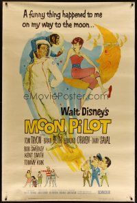 3z317 MOON PILOT 40x60 '62 Disney, Tom Tryon, Dany Saval, wacky space man and moon girl art!