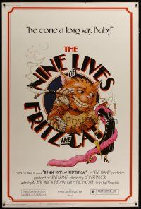 3z321 NINE LIVES OF FRITZ THE CAT 40x60 '74 AIP, Robert Crumb, art of smoking cartoon feline!
