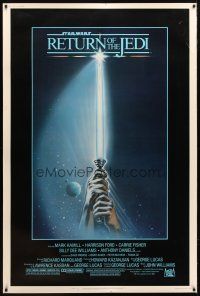 3z327 RETURN OF THE JEDI 40x60 '83 George Lucas classic, art of hands holding lightsaber!