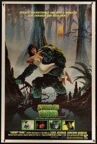 3z342 SWAMP THING 40x60 '82 Wes Craven, cool Hescox art of monster & Adrienne Barbeau!