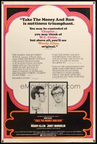 3z344 TAKE THE MONEY & RUN 40x60 '69 wacky Woody Allen mugshot in classic mockumentary!
