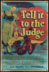 3z345 TELL IT TO THE JUDGE 40x60 '49 Robert Cummings dumps water on Rosalind Russell!