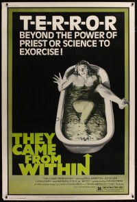 3z348 THEY CAME FROM WITHIN 40x60 '76 David Cronenberg, art of terrified girl in bath tub!