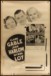 3z355 WIFE VERSUS SECRETARY 40x60 '36 Clark Gable between Jean Harlow & Myrna Loy!