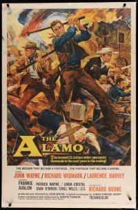 3z084 ALAMO 1sh '60 Brown art of John Wayne & Richard Widmark in Texas War of Independence!
