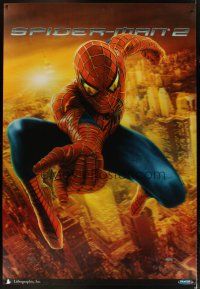 3z241 SPIDER-MAN 2 lenticular bus stop '04 huge image of superhero Tobey Maguire over city!