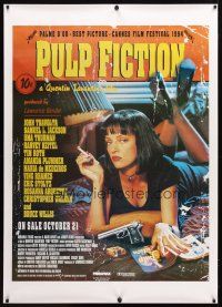 3z199 PULP FICTION 39x55 English commercial poster '94 Quentin Tarantino, sexy Uma Thurman in bed!