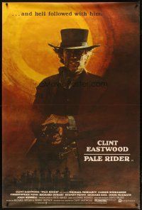 3z176 PALE RIDER English 40x60 '85 great different action art of cowboy Clint Eastwood by Grove!